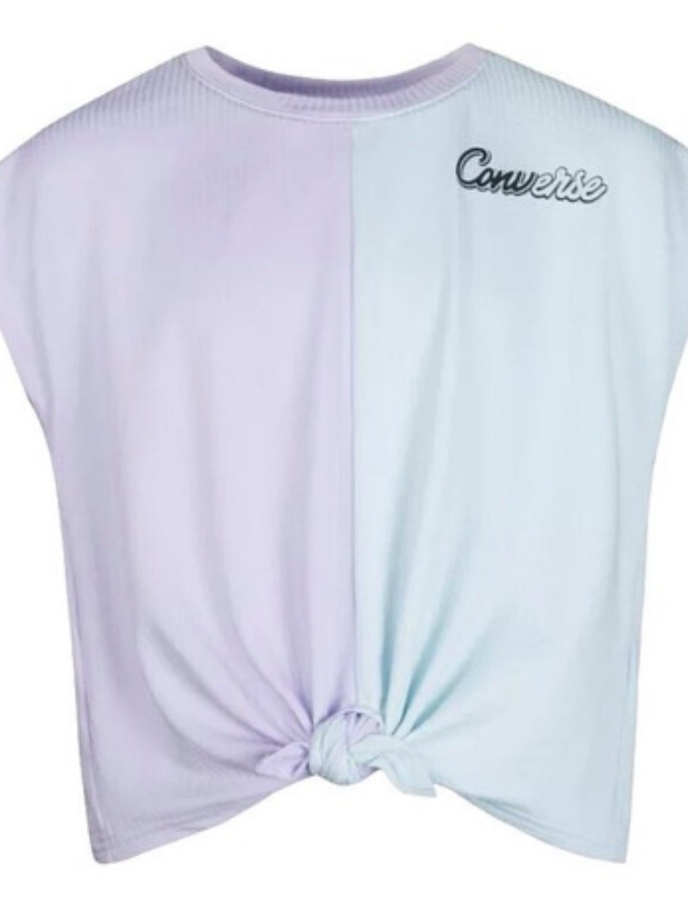 Converse Big Girls Short Sleeves Blocked Tie Front Top - Vapor Violet Small